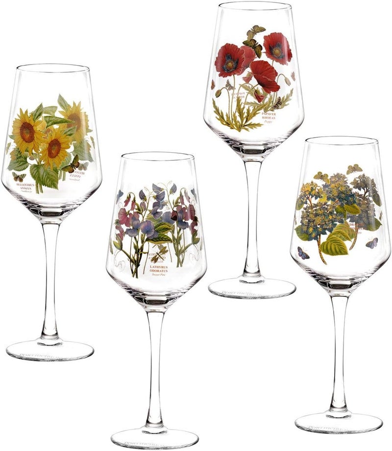Portmeirion Portmeirion Botanic Garden 16oz Stemmed Wine Glass Set of 4  Assorted Floral Motifs  Elegant Glassware for Weddings Home Bars Special Events WineTasting Occasions  Vintage Wine Glasses - Image 1
