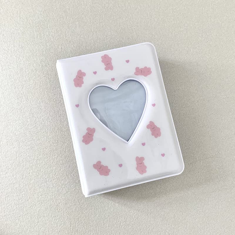 YAHUIPEIUS 3 Inch Mini Photo Album, Heart Hollow Card Binder Photo Card Holder with Pendant 40 Pockets (white pink rabbit) - Image 5