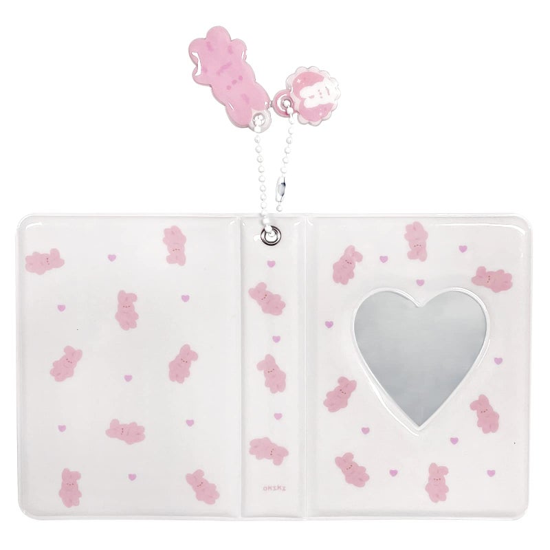 YAHUIPEIUS 3 Inch Mini Photo Album, Heart Hollow Card Binder Photo Card Holder with Pendant 40 Pockets (white pink rabbit) - Image 3
