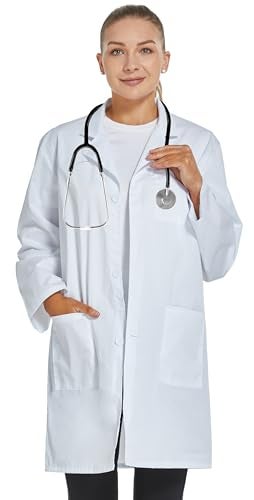 VOGRYE Professional Lab Coat for Women Men Long Sleeve, White, Unisex (Small, White) - Image 4