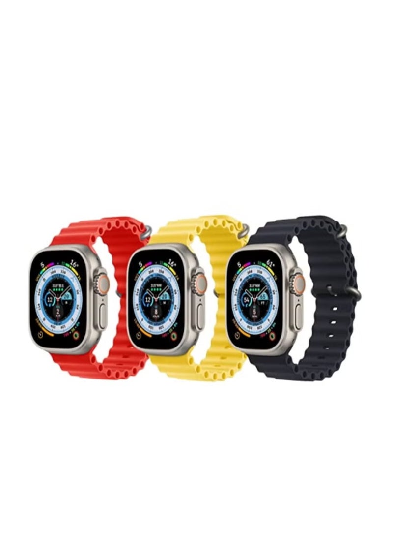 vesus Silicone Ocean Band Strap for Apple Watch 38/40/41mm Red/Yellow/Black Set of 3