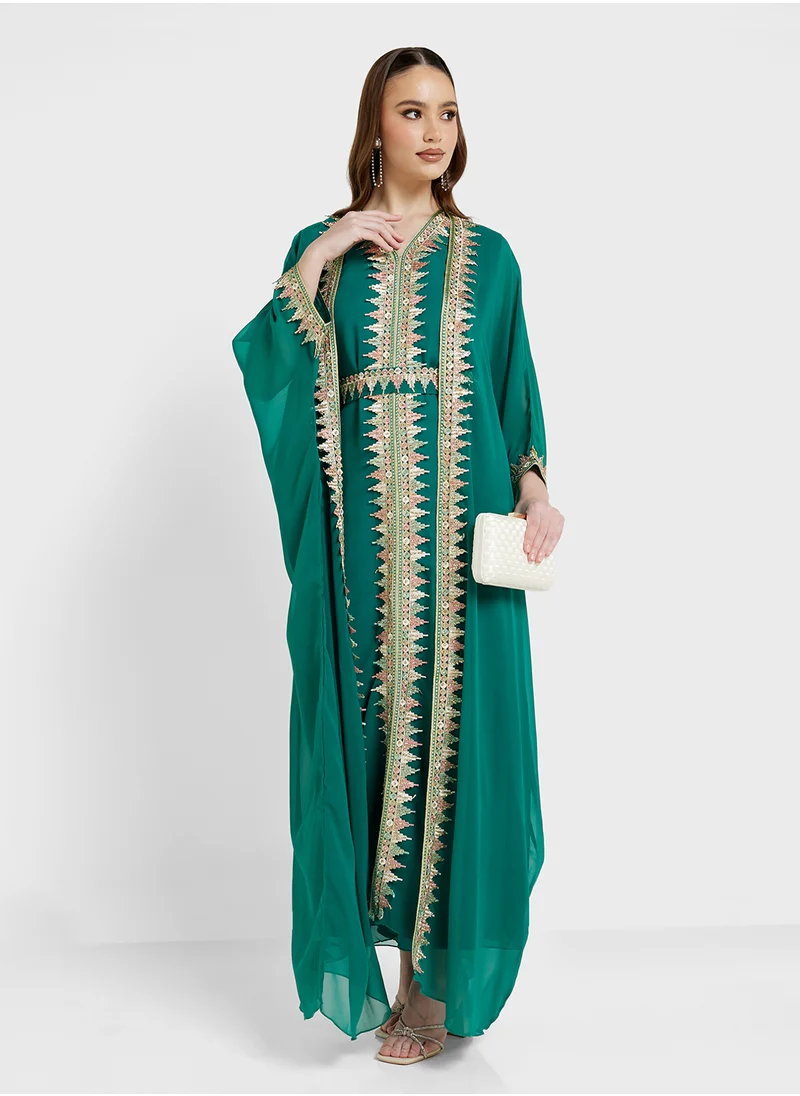 hayas closet Flared Sleeve Belted  Moroccan Dress