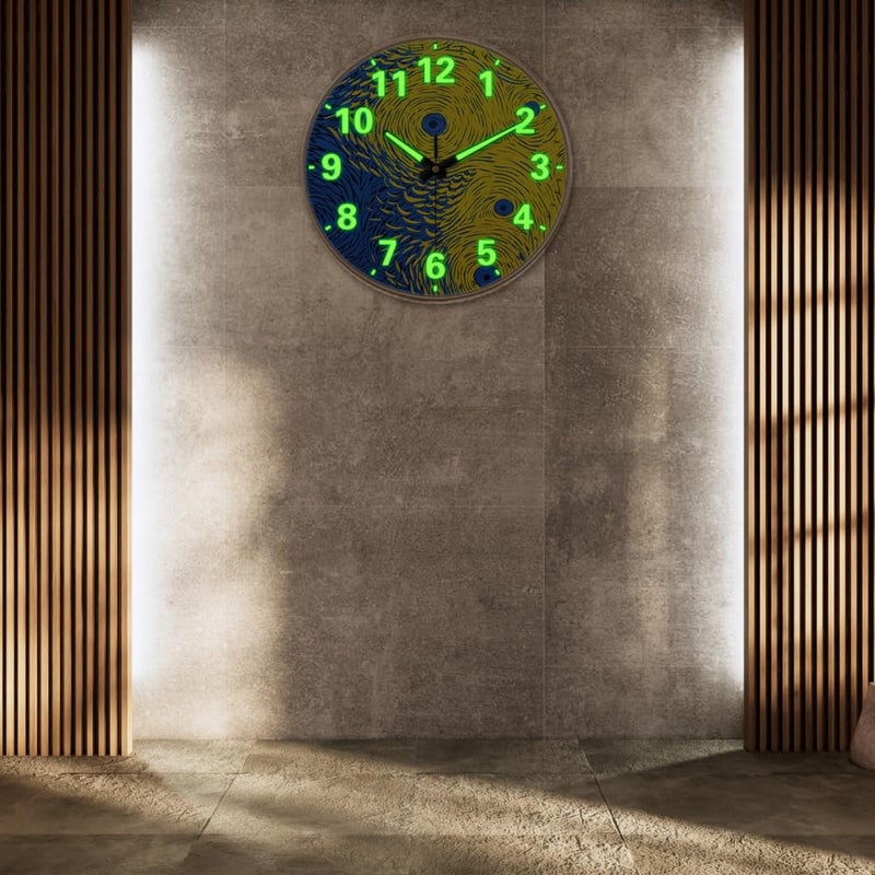 STAR WORK ساعة حائط حديثة 12 بوصة صامتة مع تألق في الليل من الراديوم، آلية غير مزعجة وأرقام كبيرة - مثالية لغرفة المعيشة، غرفة النوم، القاعة وزينة المنزل (R Art) - Image 5