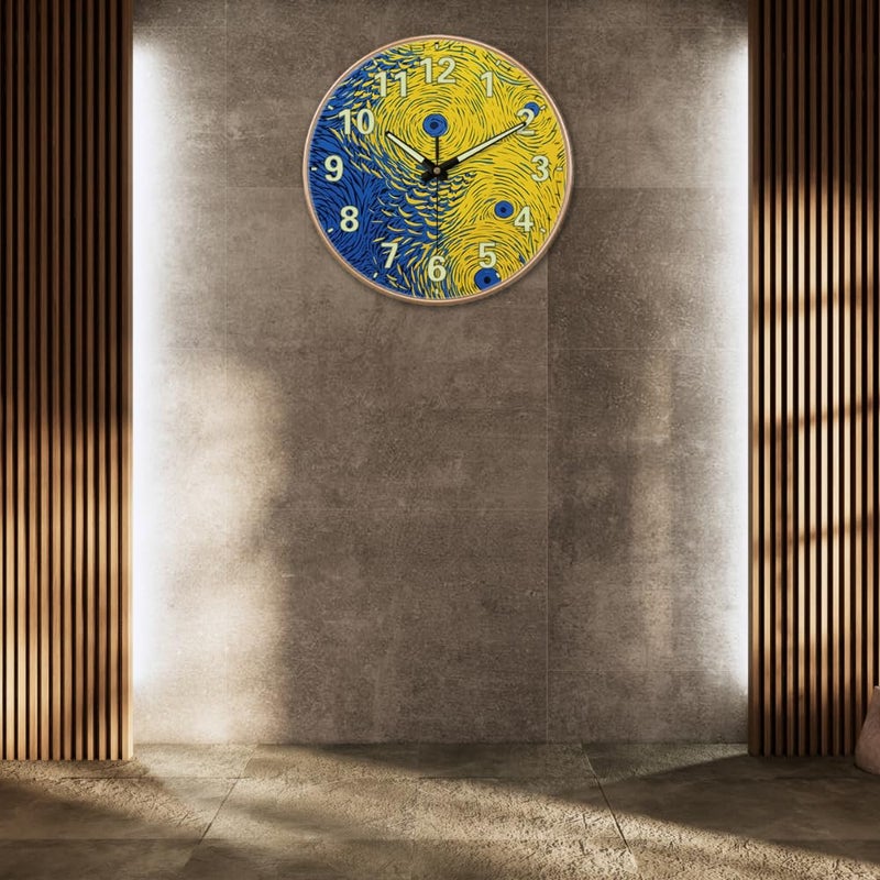 STAR WORK ساعة حائط حديثة 12 بوصة صامتة مع تألق في الليل من الراديوم، آلية غير مزعجة وأرقام كبيرة - مثالية لغرفة المعيشة، غرفة النوم، القاعة وزينة المنزل (R Art) - Image 4