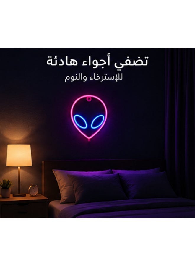 Alien Neon LED Wall Light, Pink & Blue, USB/AA Battery Powered, Room Decor - Image 3