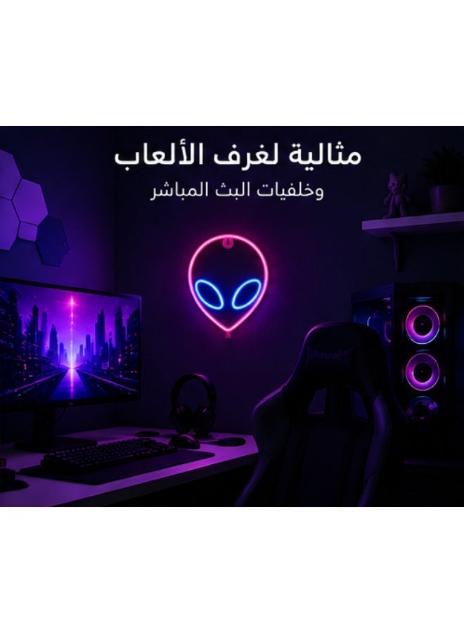 Alien Neon LED Wall Light, Pink & Blue, USB/AA Battery Powered, Room Decor - Image 2