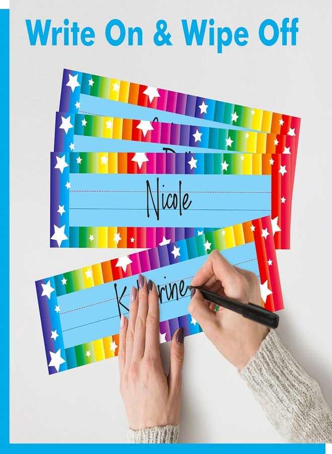 Gethelud 40PCS Desk Nameplates, Desk Name Tags with Double Sided PET Film Colorful Student Name Labels Erasable & Reusable Traditional Manuscript Name Plates for School Classroom Organization (10” x 2.8”) - Image 4