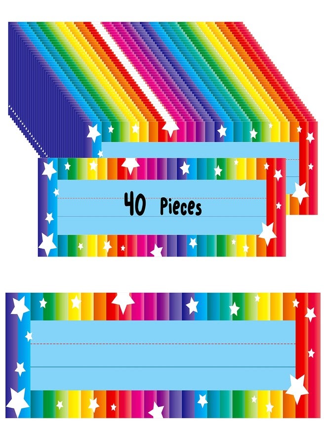 Gethelud 40PCS Desk Nameplates, Desk Name Tags with Double Sided PET Film Colorful Student Name Labels Erasable & Reusable Traditional Manuscript Name Plates for School Classroom Organization (10” x 2.8”) - Image 1