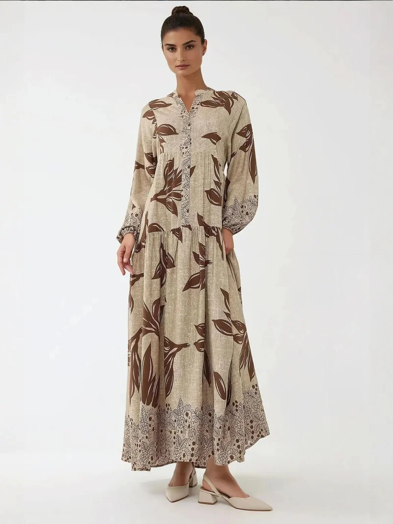 HICCUP Printed Long Sleeve Viscose Maxi Dress