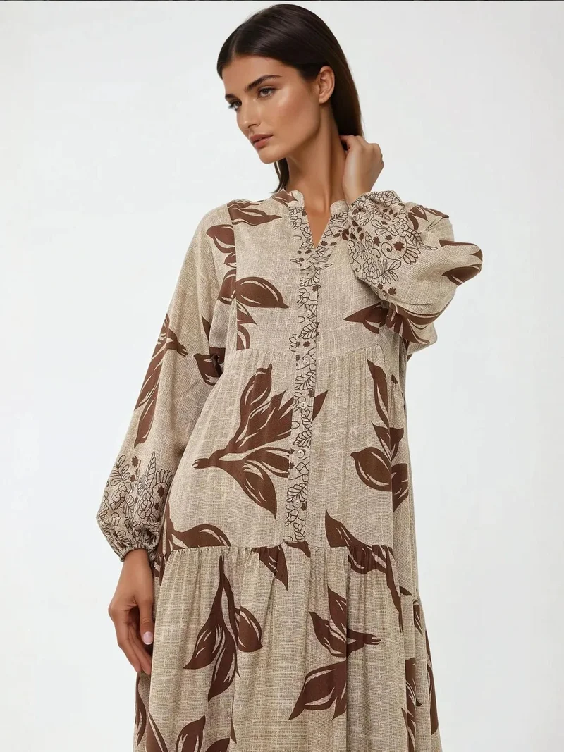 HICCUP Printed Long Sleeve Viscose Maxi Dress