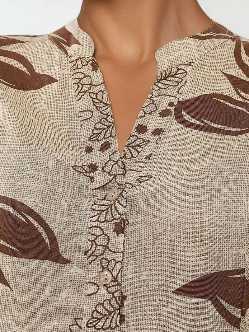 HICCUP beige Printed Long Sleeve Viscose Maxi Dress for Women | Best Price UAE