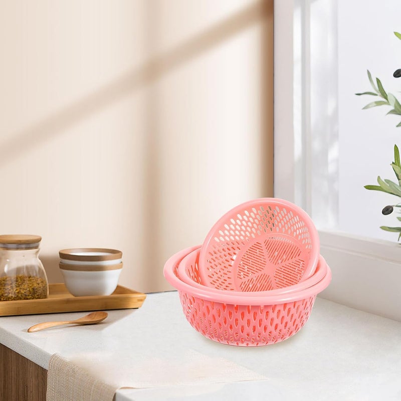 3pcs Portable Kitchen Drain Baskets for Vegetables and Fruits Multi-function Washing Strainers with Anti-fall Material Capacity Fruit Washing Basket for Fresh Storage Random Color - Image 3
