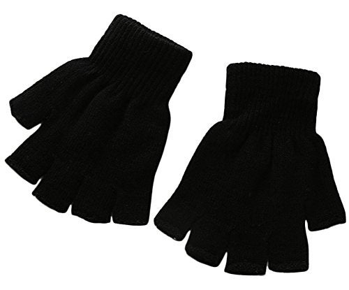 X&F Boys' and Girls' Solid Knitted Half Finger Mittens Typing Gloves, Small, Black - Image 5