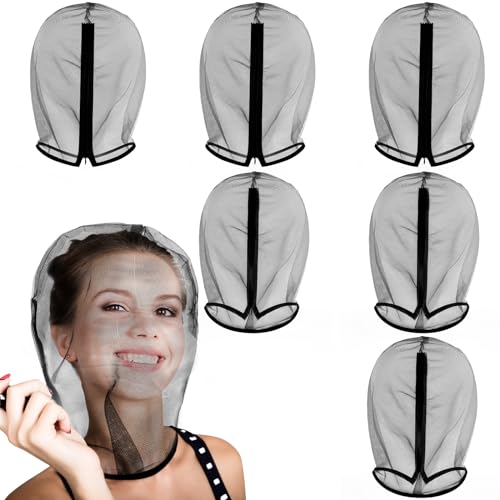 Loopeer 6 Pcs Makeup Protector Hood Washable Light Airy Nylon Chiffon Face Cover Protects Hair and Make up While Getting Dressed Zipper Closure Reusable Cosmetic Mask for Women Beauty Weddings(Black) - Image 1