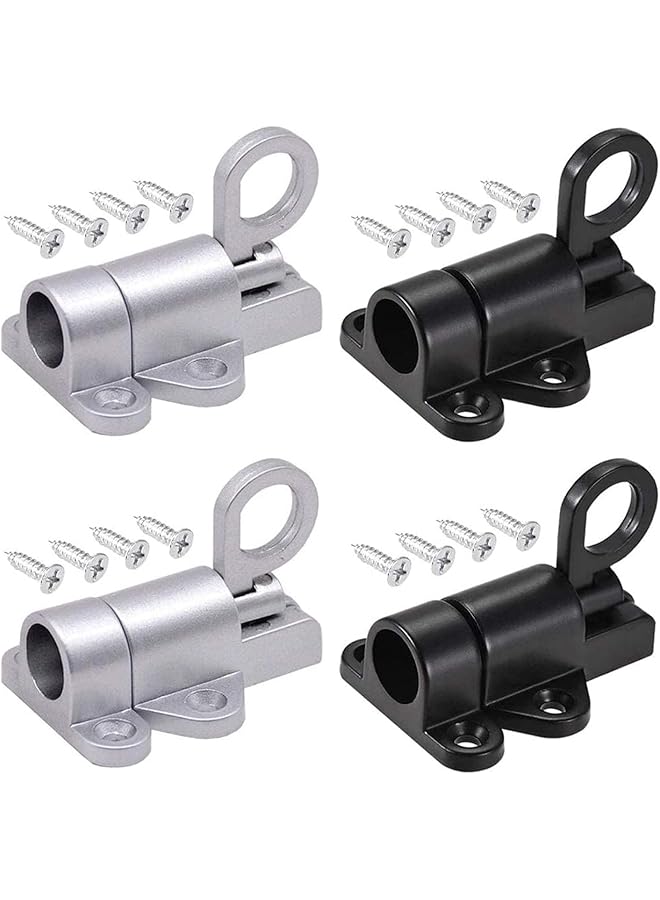 PROMASS قفل زنبركي برومس، 4 قطع مزاليج ذاتية الإغلاق، مزلاج زنبركي مقاوم من سبائك الألمنيوم لقفل الأبواب المنزلقة الأوتوماتيكي مع براغي، قفل مزلاج أوتوماتيكي للنوافذ والخزائن - Image 1