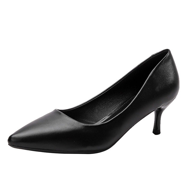 555-8 Nude High Heels for Women, French Style Soft Leather Pointed Toe Office Shoes