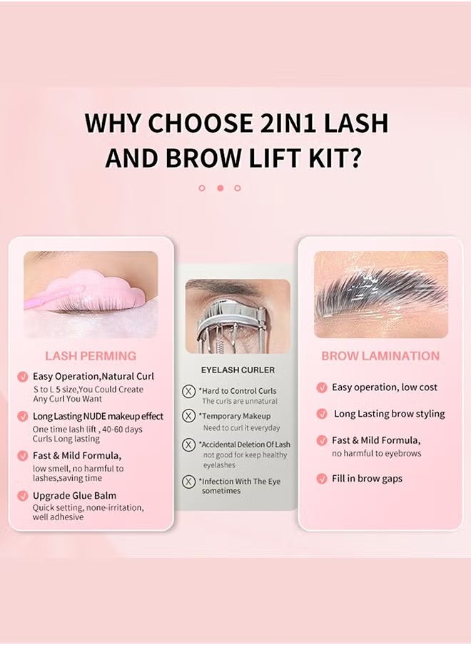 2 IN 1 Fast Perming Lash Lifting Brow Lamination Kit Lasting 6-8 Weeks Mascara Makeup Tools