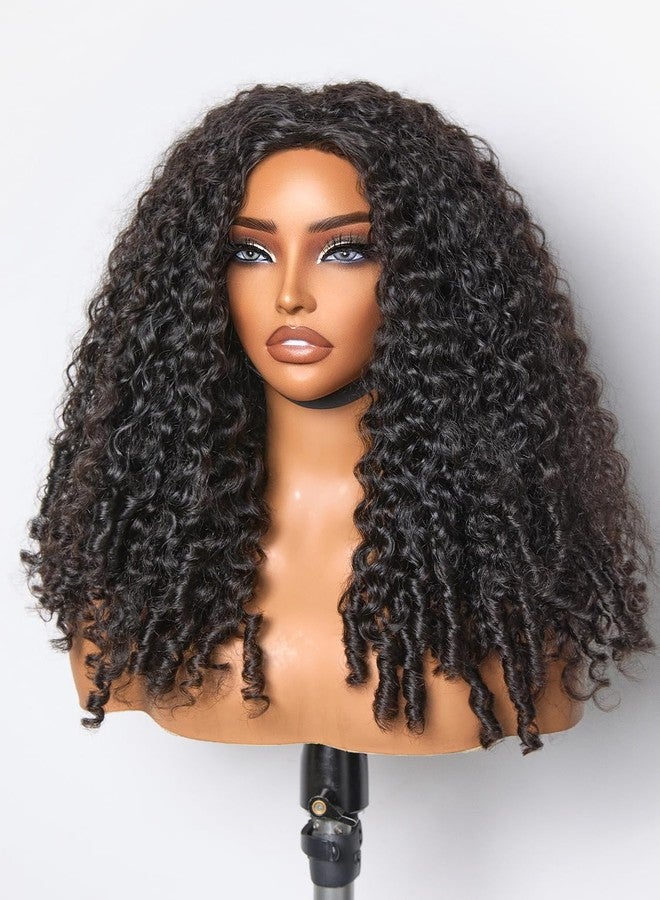 ASHINE Half Wig Human Hair Burmese Curly 180% Density Wear and Go Glueless Wig for Women Flip Over Natural Black 18 Inch with Clips and Drawstring - Image 1