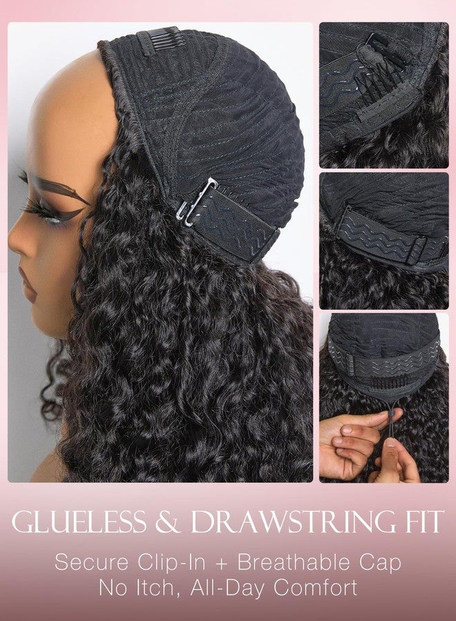 ASHINE Half Wig Human Hair Burmese Curly 180% Density Wear and Go Glueless Wig for Women Flip Over Natural Black 18 Inch with Clips and Drawstring - Image 5