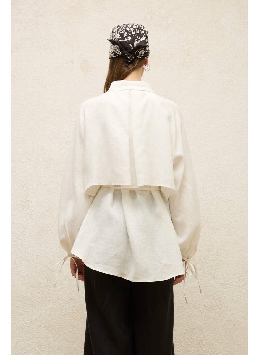 Manuka - Linen Trench Coat Shirt Ecru - Image 1