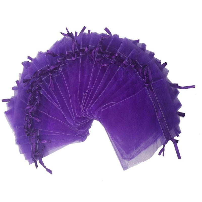 Ankirol 100pcs Sheer Organza Favor Bags 3x4 Jewelry Candy Gift Bags Samples Display Drawstring Pouches Purple