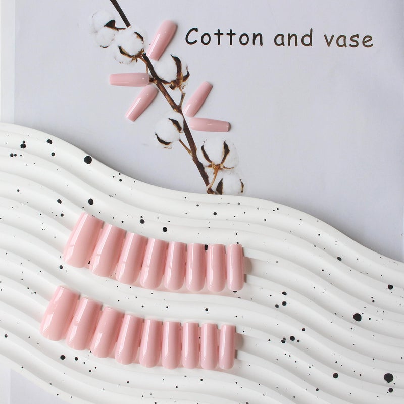 XCREANDO Pink Press On Nails Medium Long Square, Xcreando Medium Coffin Nails Acrylic Press ons Glue on Nails, Solid Color Fake Nail for Women, Natural Thick Artificial Stick on - Image 4