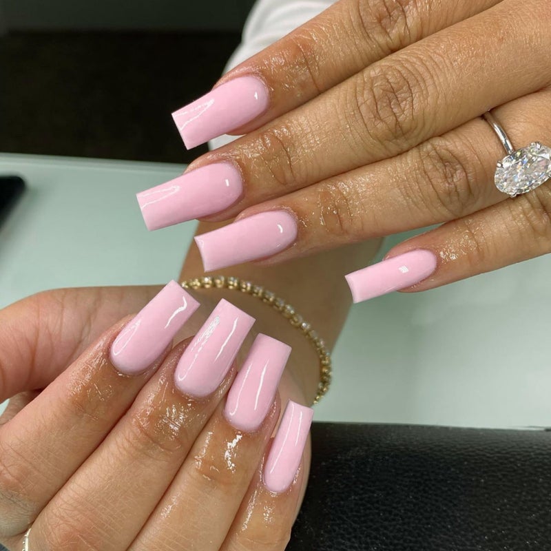 XCREANDO Pink Press On Nails Medium Long Square, Xcreando Medium Coffin Nails Acrylic Press ons Glue on Nails, Solid Color Fake Nail for Women, Natural Thick Artificial Stick on - Image 2