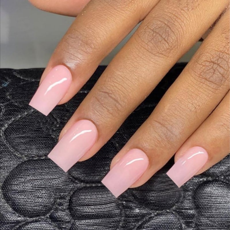 XCREANDO Pink Press On Nails Medium Long Square, Xcreando Medium Coffin Nails Acrylic Press ons Glue on Nails, Solid Color Fake Nail for Women, Natural Thick Artificial Stick on - Image 3