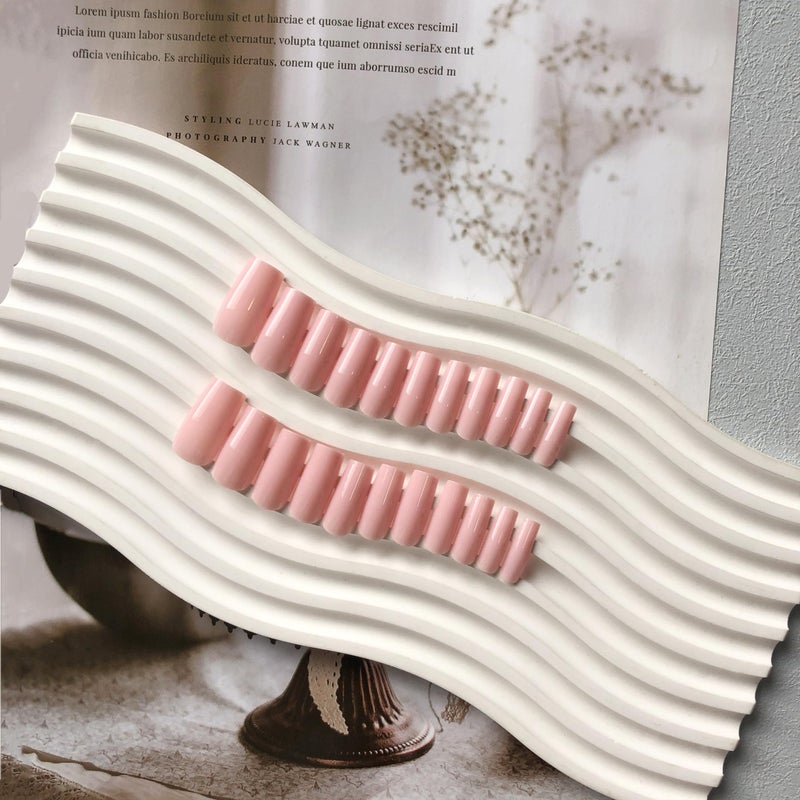 XCREANDO Pink Press On Nails Medium Long Square, Xcreando Medium Coffin Nails Acrylic Press ons Glue on Nails, Solid Color Fake Nail for Women, Natural Thick Artificial Stick on - Image 5