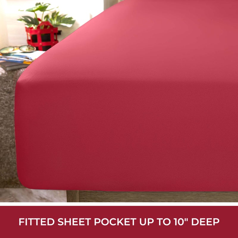 mellanni Mellanni RV Short Queen Sheets - 4 PC Iconic Collection Bedding Sheets & Pillowcases - Hotel Luxury  Extra Soft  Cooling Bed Sheets - Deep Pocket up to 10 inch (RV/Short Queen  Brick Red)  - Image 4