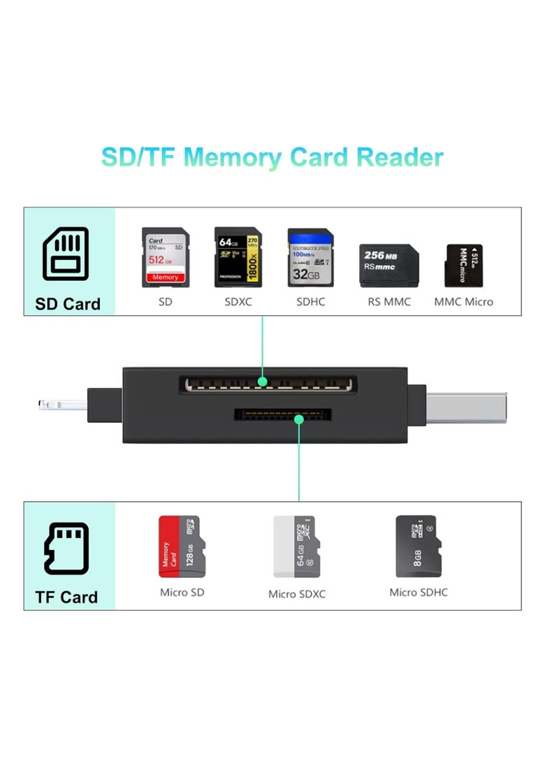 4 in 1 SD Card Reader for iPhone ipad Android Mac PC Camera Micro SD Card Reader SD Card Adapter Portable Memory Card Reader Trail Camera Viewer Compatible for SD and TF Card