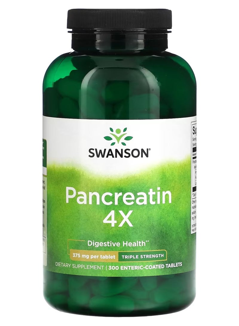 Swanson, Pancreatin 4X, Triple Strength, 375 mg, 300 Enteric-Coated Tablets