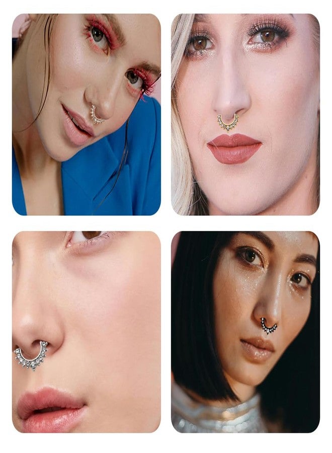 Buildcon 3-Piece Nose Ring, Fake Nose Ring for Women, Diamond Nose Pin Set, Non-Piercing Nose Jewelry for Weddings and Parties, 8mm*10mm*1mm - Image 5