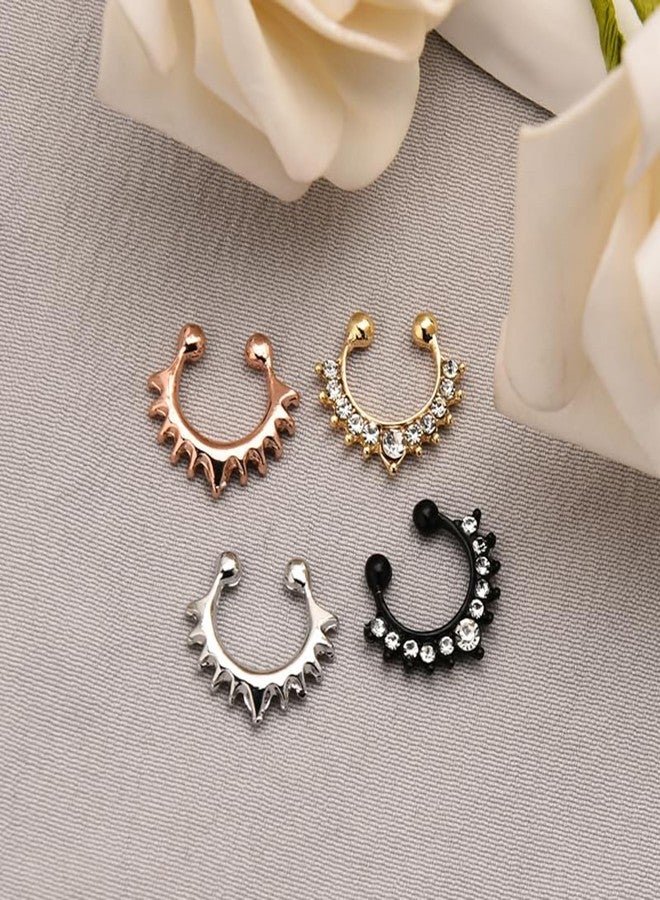 Buildcon 3-Piece Nose Ring, Fake Nose Ring for Women, Diamond Nose Pin Set, Non-Piercing Nose Jewelry for Weddings and Parties, 8mm*10mm*1mm - Image 4