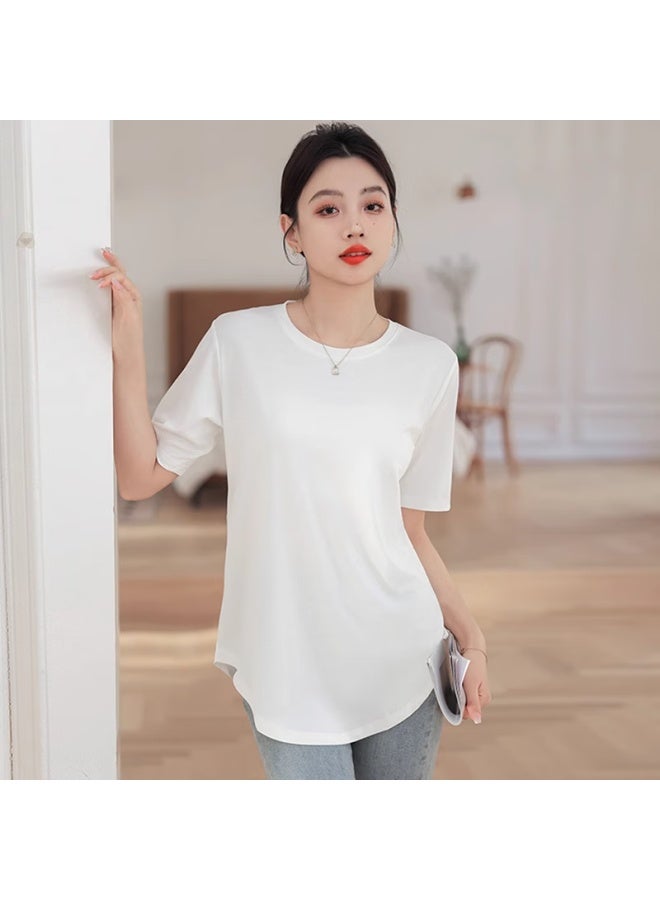 Don't speak Bieyu Long-sleeve T-shirt For Women, Loose Fit, New Style, Ice Silk, Summer Draping, Curved Hem, Hip-covering Top, Black, 2XL - Image 3