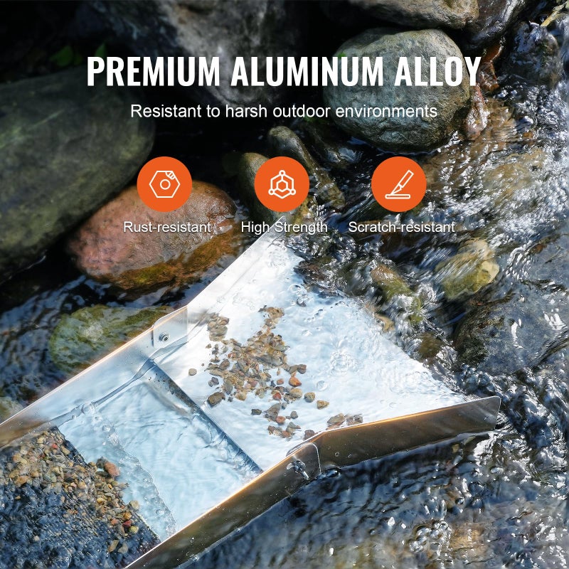 VEVOR Complete Sluice Box Gold Panning Kit, 50" Folding Aluminum Alloy Gold Mining Equipment, 23 PCS Gold Prospecting Kit with Gold Pan, Classifier Screen, Separating Magnet, Backpack and More - Image 3