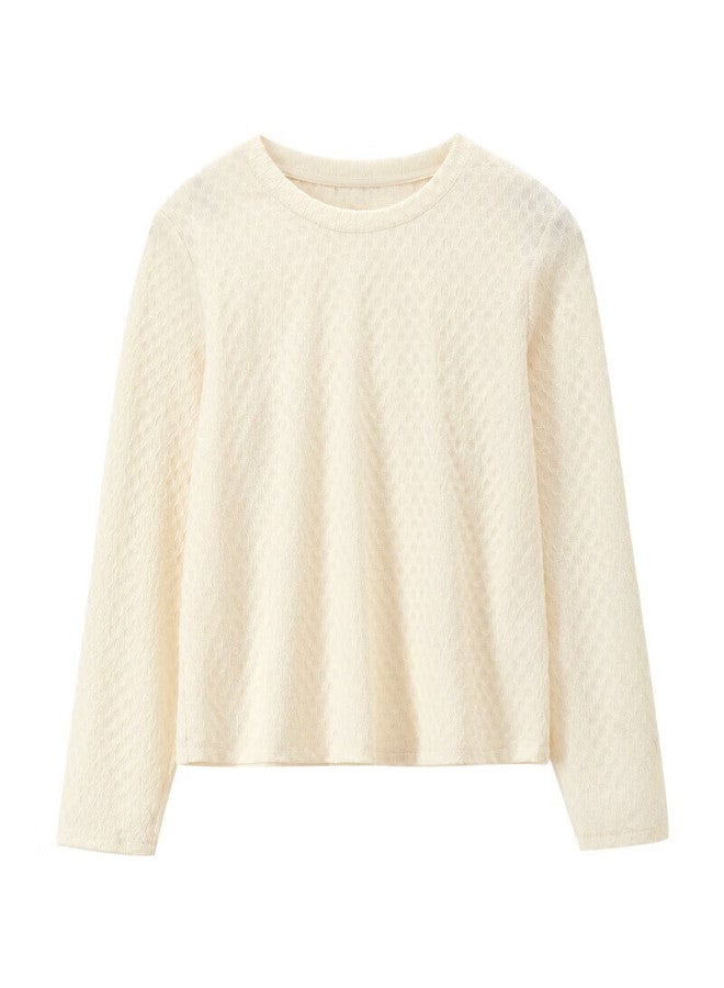 Sentubila Round Neck Long Sleeve Bottoming Shirt Women's Stylish Spring And Autumn Inner Wear High-end Feeling T-shirt Top Small Size Coconut Cream XL - Image 5