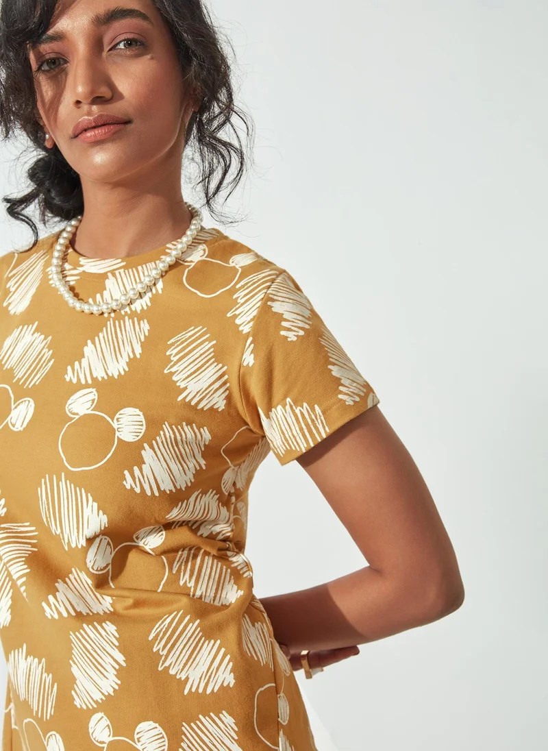 The Label Life The Label Life Women's Mustard Scribbly Mickey Dress by Disney - Mustard Yellow