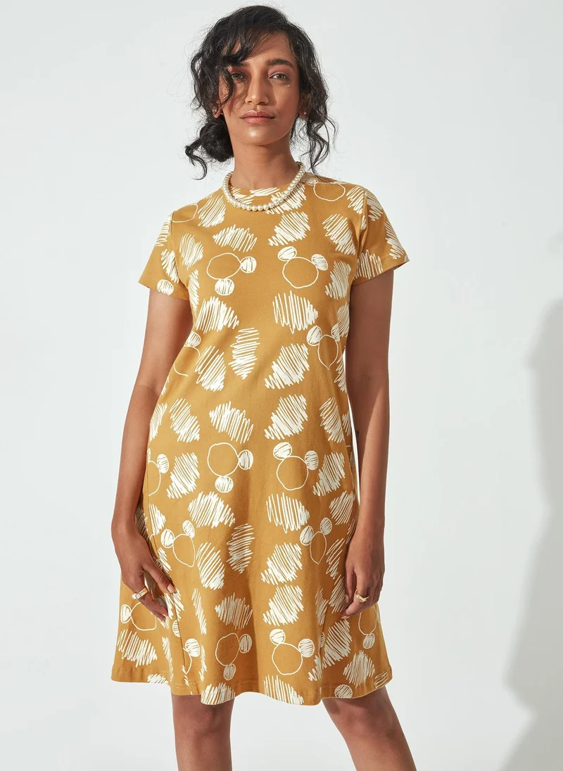 The Label Life The Label Life Women's Mustard Scribbly Mickey Dress by Disney - Mustard Yellow