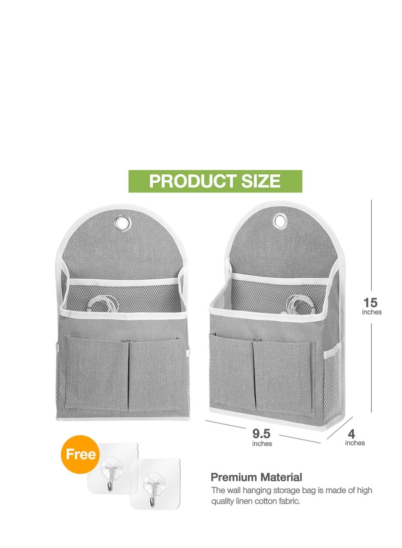 SYOSI Wall Hanging Organizer Bag, Waterproof Fabric Organizer Basket with Pockets, for Bathroom Bedroom Kitchen Dorm Room Essentials Rv Storage and Organization, 2 Pcs, Gray and White  - Image 2