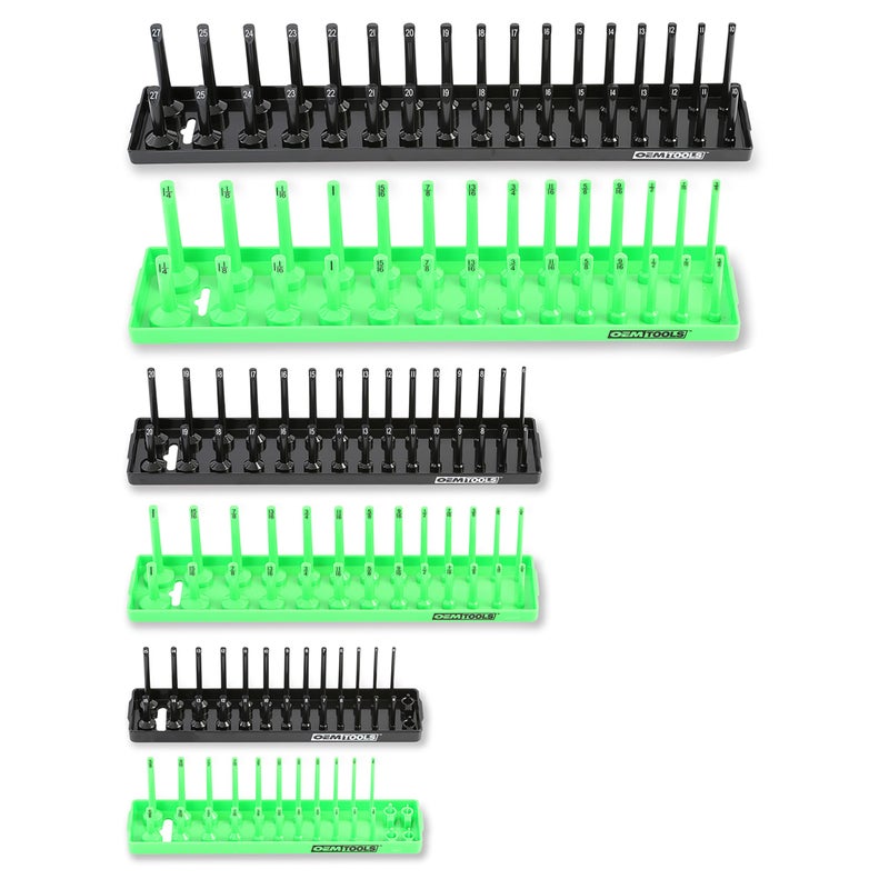 OEMTOOLS 22233 Tool Storage Organizer for SAE and Metric Socket, 6PC Socket Organizers for 1/4", 3/8", and 1/2" Drive Sockets, Optimize Toolbox Organization - Image 1