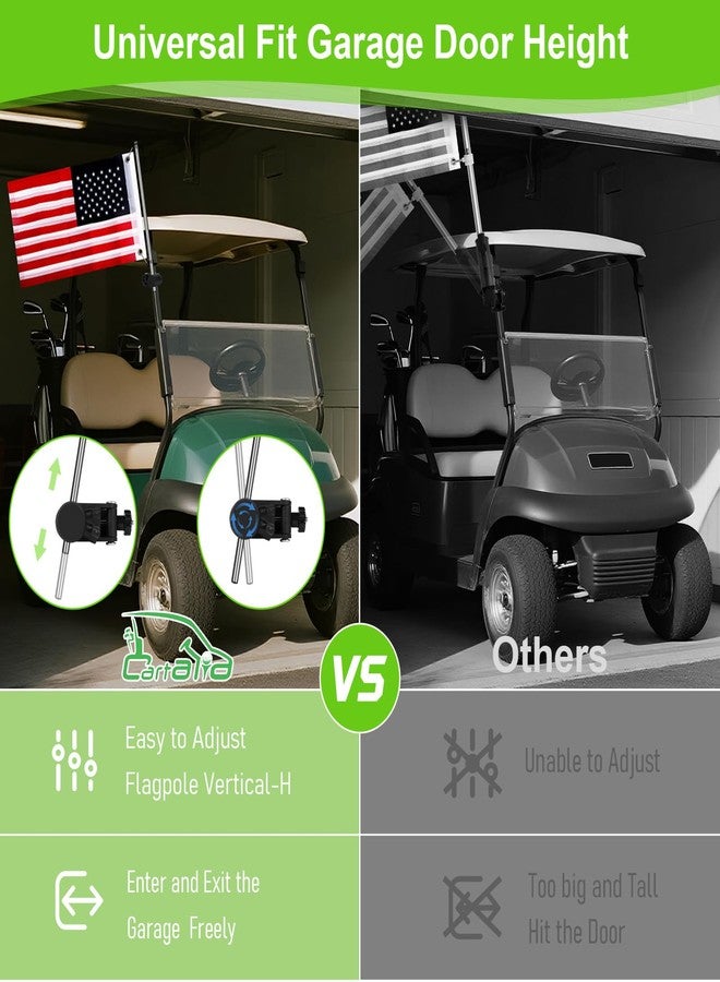 Cartalia Golf Cart Adjustable Flag Holder, Universal Flagpole for EZGO Club Car Yamaha, Flag Bracket for 0.59-1.18" Round/Oval Square Rails, Push Cart, Boat, UTV, ATV, Included USA Flags (12"×18") - Image 2