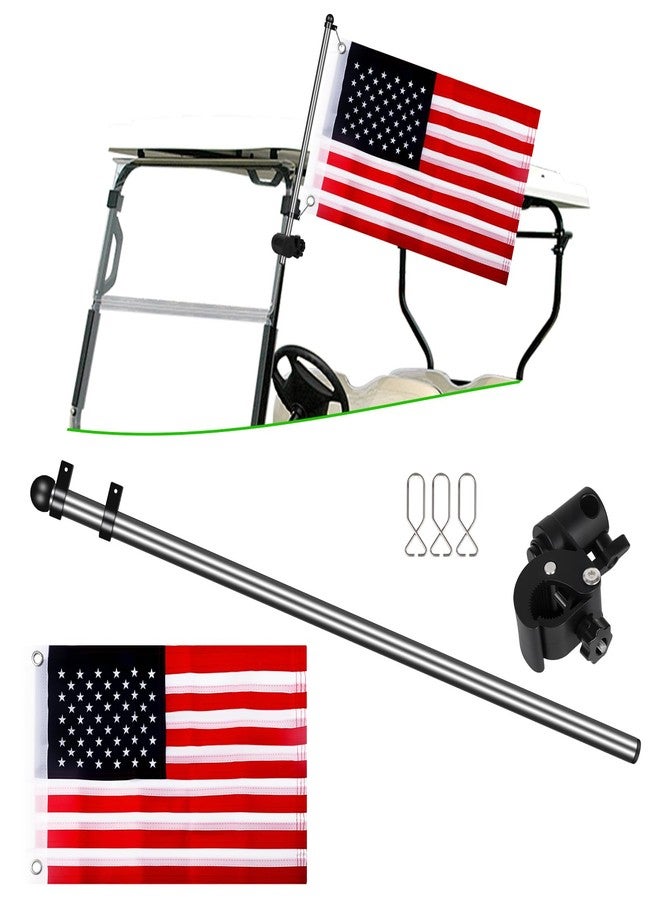 Cartalia Golf Cart Adjustable Flag Holder, Universal Flagpole for EZGO Club Car Yamaha, Flag Bracket for 0.59-1.18" Round/Oval Square Rails, Push Cart, Boat, UTV, ATV, Included USA Flags (12"×18") - Image 1