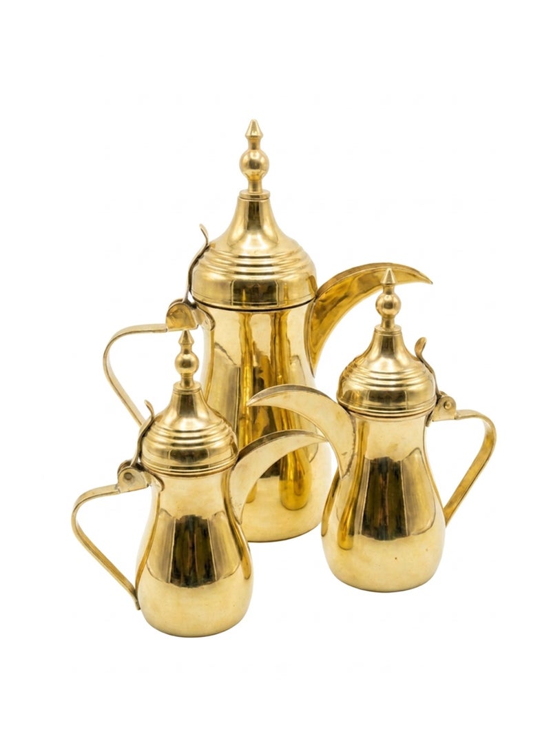 Arabic Dallah Coffee Pot Set 3 Pieces — Gold Stainless Steel — Large Medium Small — Majlis Gift - Image 2
