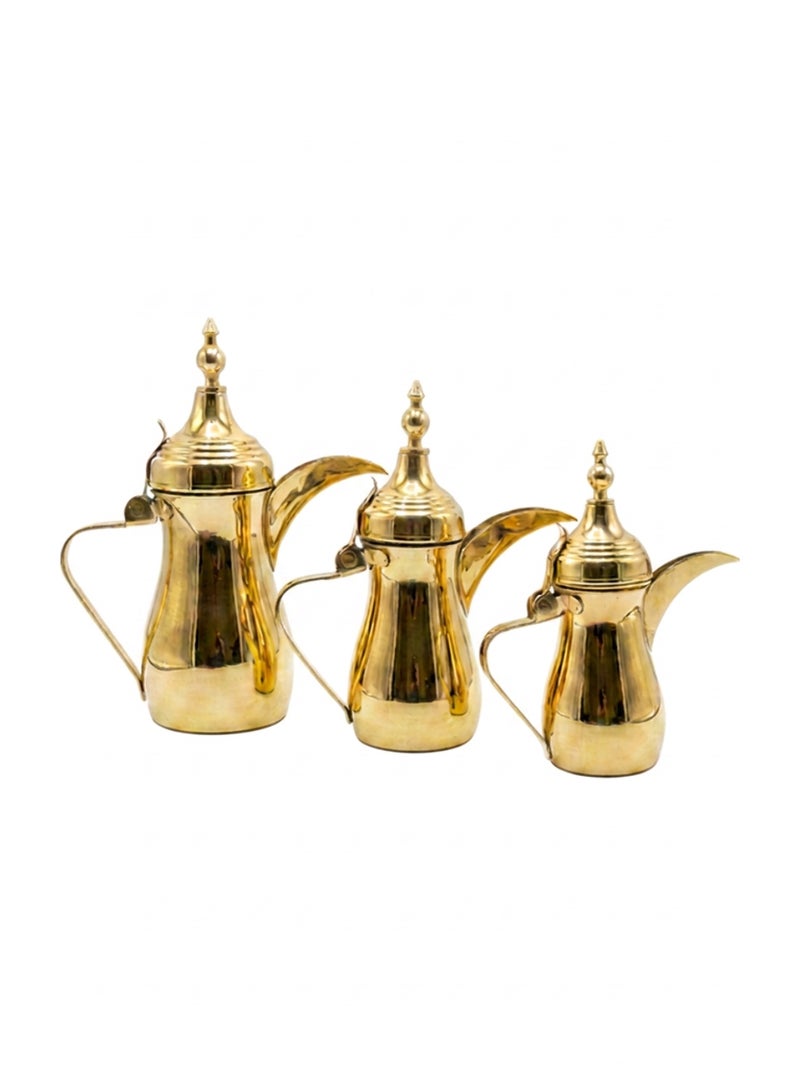 Arabic Dallah Coffee Pot Set 3 Pieces — Gold Stainless Steel — Large Medium Small — Majlis Gift - Image 1