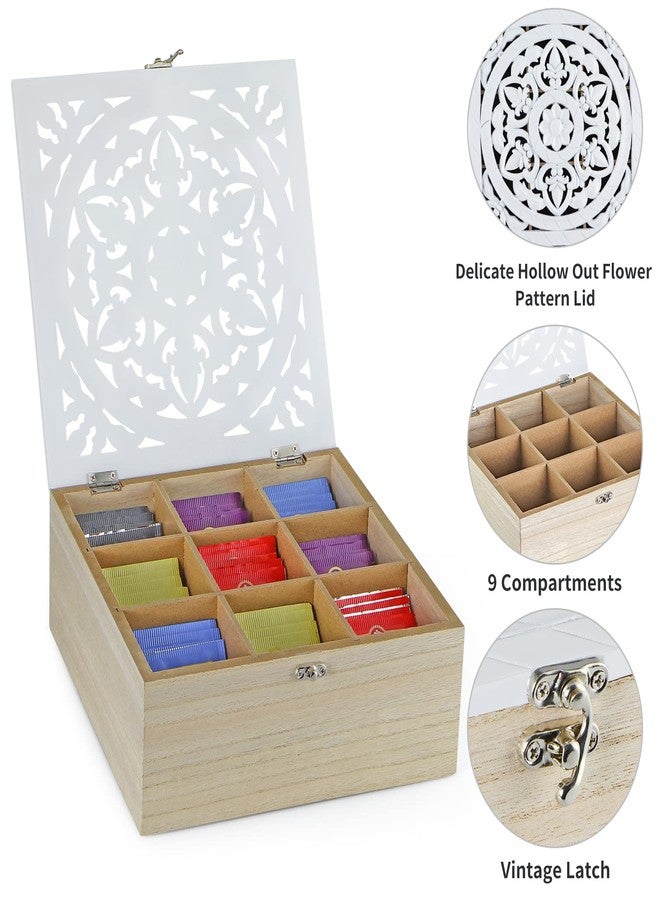 MOLIGOU Wood Tea Bag Organizer, 9 Compartment Tea Storage Box with Floral Pattern Lid, Tea Holder Box for Cabinet, Pantry - Image 4
