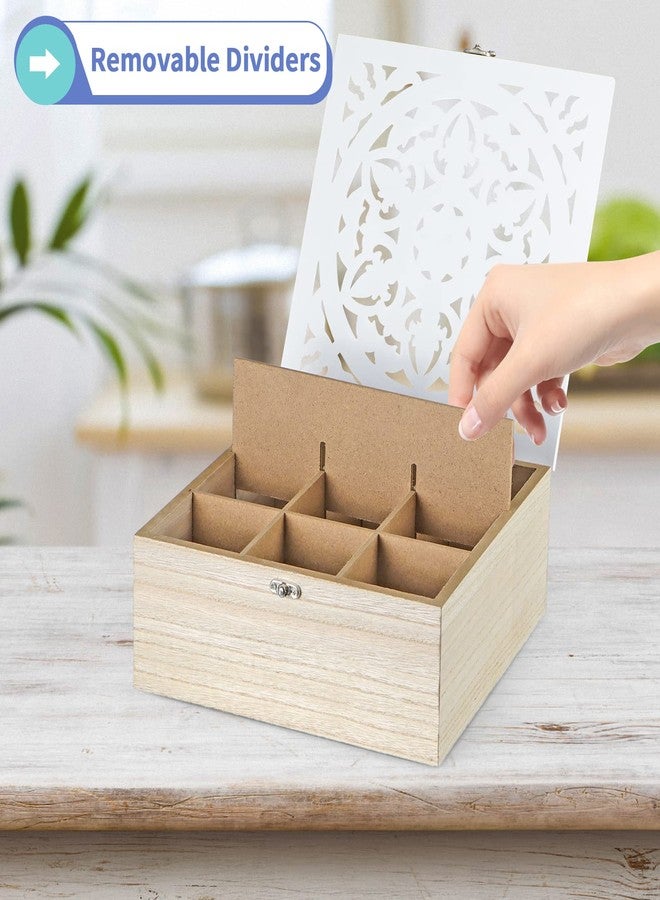 MOLIGOU Wood Tea Bag Organizer, 9 Compartment Tea Storage Box with Floral Pattern Lid, Tea Holder Box for Cabinet, Pantry - Image 5