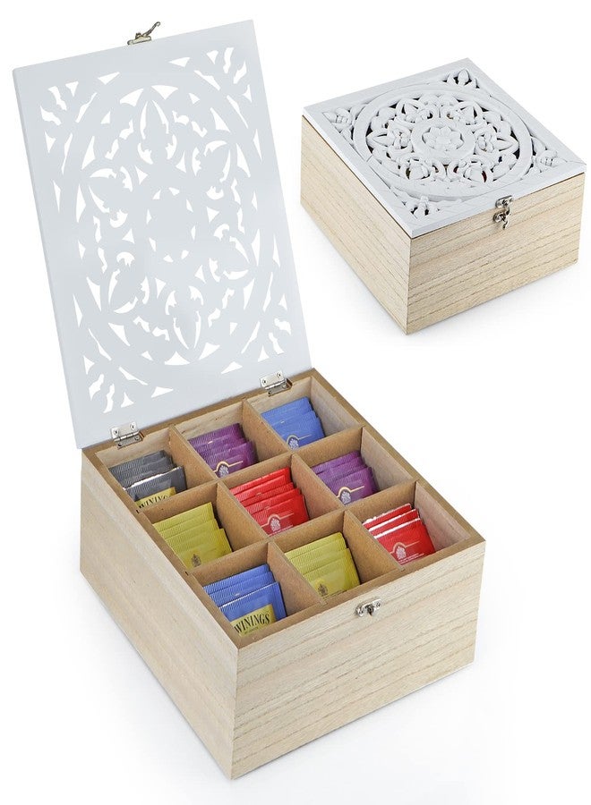 MOLIGOU Wood Tea Bag Organizer, 9 Compartment Tea Storage Box with Floral Pattern Lid, Tea Holder Box for Cabinet, Pantry - Image 2