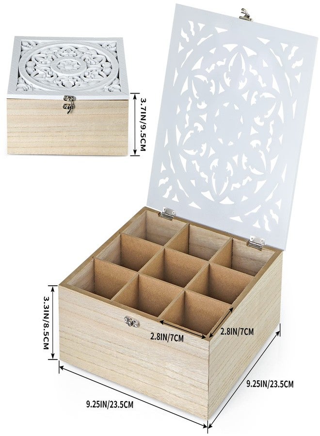 MOLIGOU Wood Tea Bag Organizer, 9 Compartment Tea Storage Box with Floral Pattern Lid, Tea Holder Box for Cabinet, Pantry - Image 3