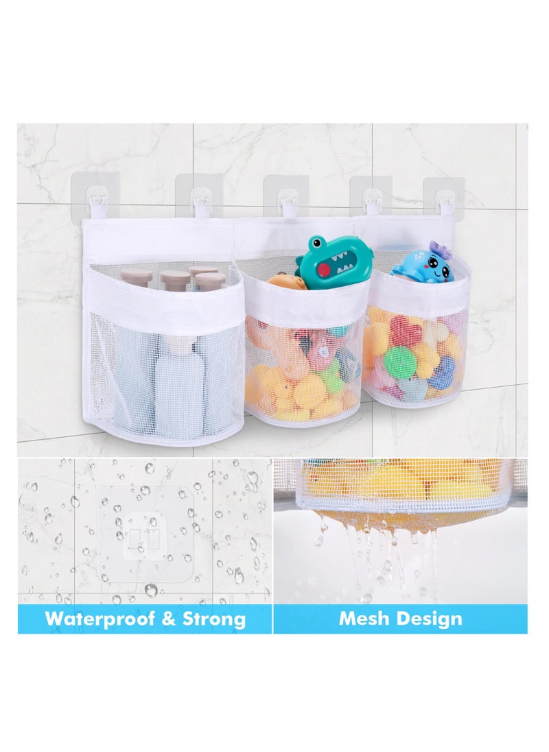 Bebiland - Large Bath Toy Storage Organizer, 60cm Mesh Baby Bath Toy Storage with 3 Compartment Large Openings, Quick Drying Bath Toy Net Bath Toy Tidy with 5 Strong Suction Hooks - Image 1